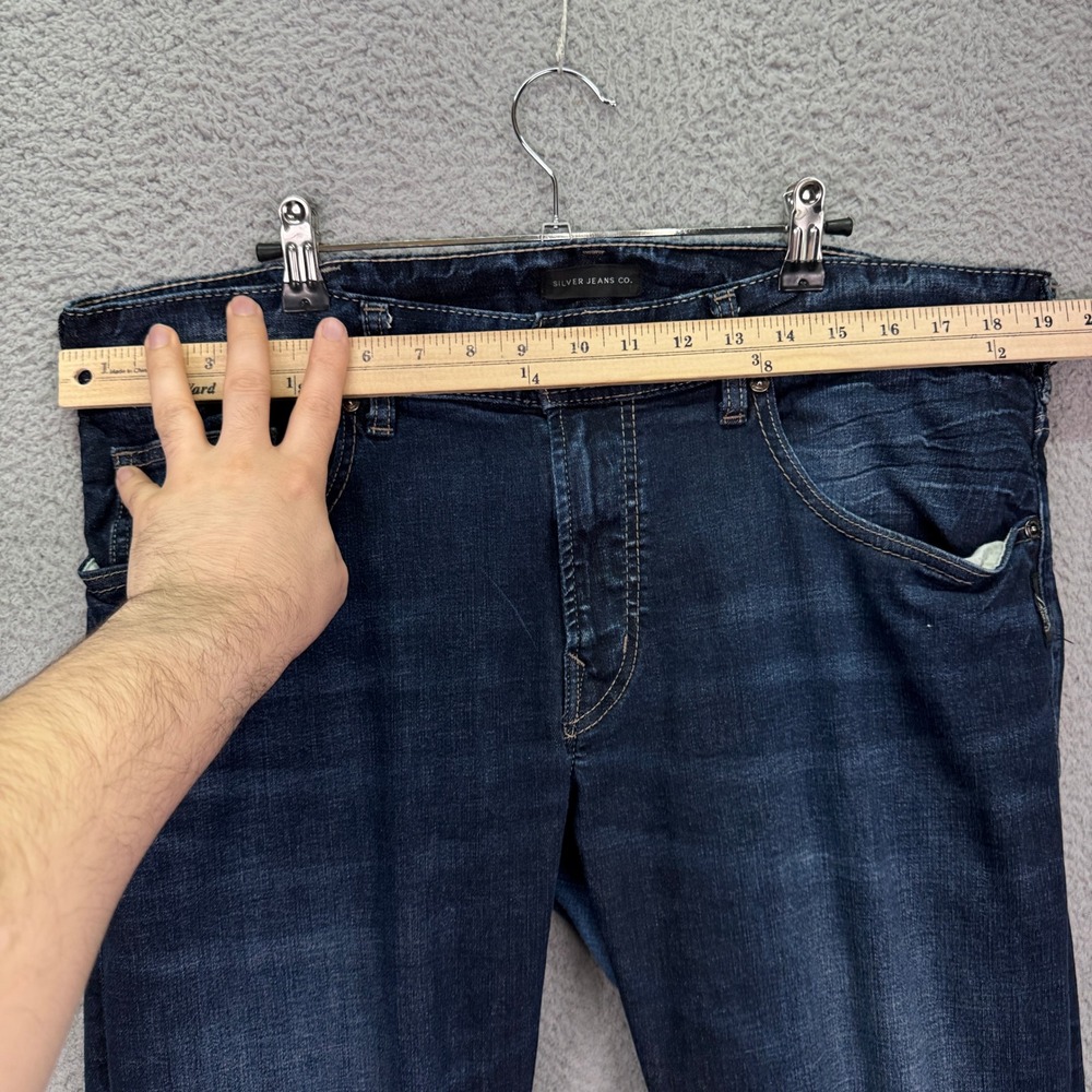Silver Jeans Mens 36x34 Blue Allan Dark Wash Straight Leg Stretch Denim Preppy - Picture 8 of 13